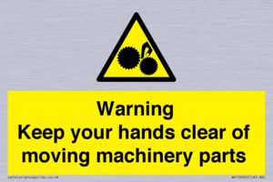 Warning - Keep your hands clear of moving machinery parts